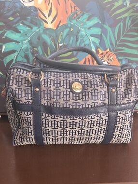 Tommy Hilfiger Navy and Cream Monogram Satchel